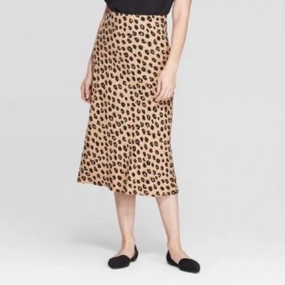 a new day Tan and Black Animal Print Midi Skirt